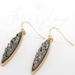 Teardrop / Marquise Platinum tone Druzy Earrings